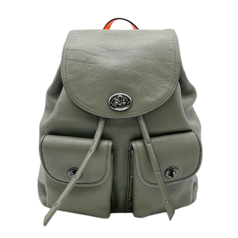 COACH Turnlock Drawstring Backpack Pebble 36448 Leather Khaki Men's and Women's